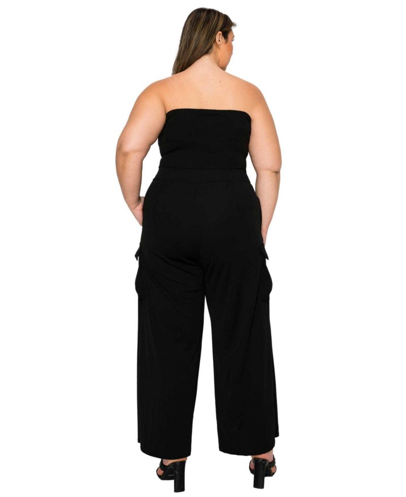 Women's Plus Size Yumi Sleeveless Cargo Jumpsuit