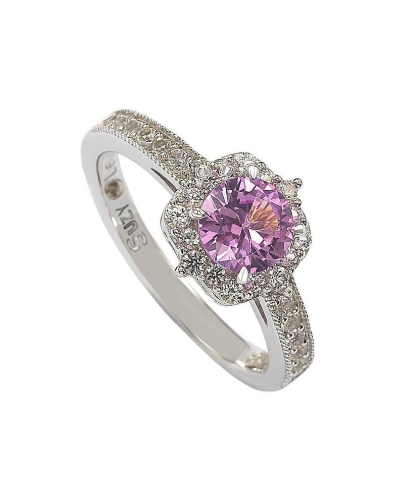 Suzy Levian Sterling Sapphire & Created Sapphire Eccentric Halo Center Stone Ring