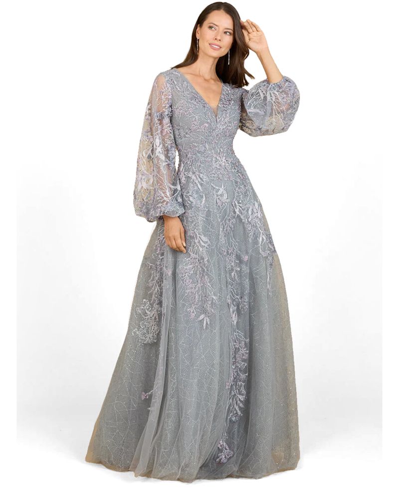 Women's V Neckline Balloon Sleeve Gown