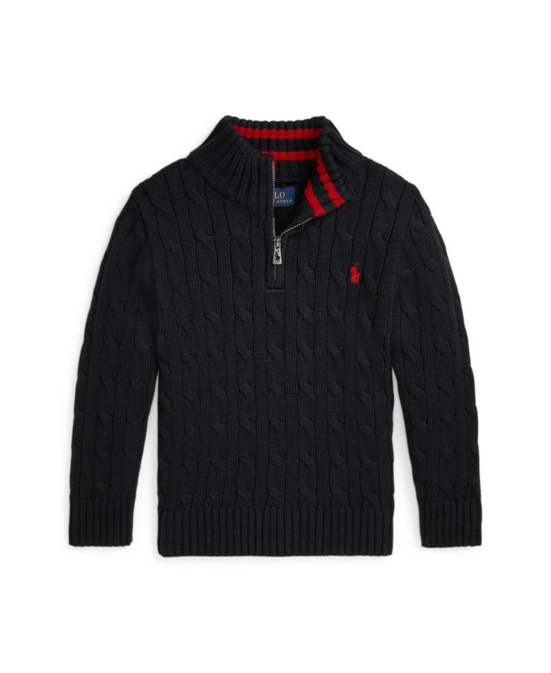 Boys 2-7 Cable-Knit Cotton Quarter-Zip Sweater