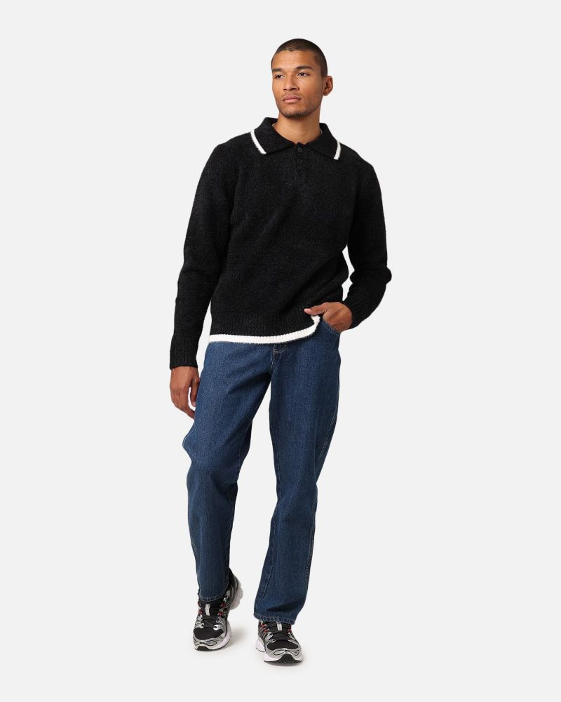 Men's Fluffy Long Sleeve Polo Shirt- Blue, 2XL