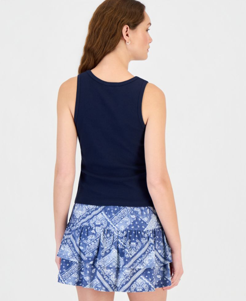 Juniors' Embroidered Ribbed Tank