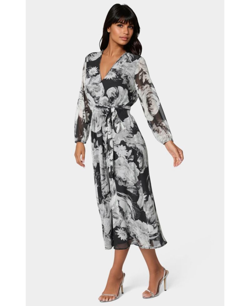 Women's Print Wrap Midi Dress