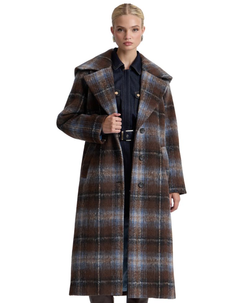 Women's Plaid Notch-Collar Maxi Coat