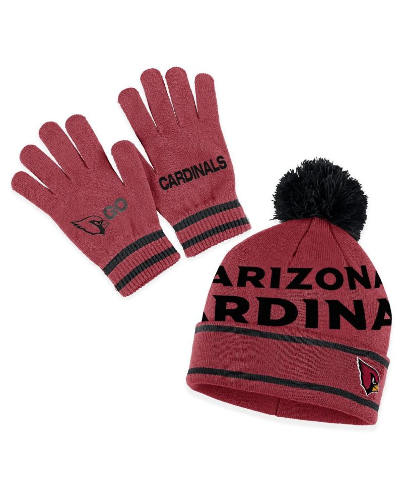 Women's Cardinal Arizona Cardinals Double Jacquard Cuffed Knit Hat with Pom and Gloves Set