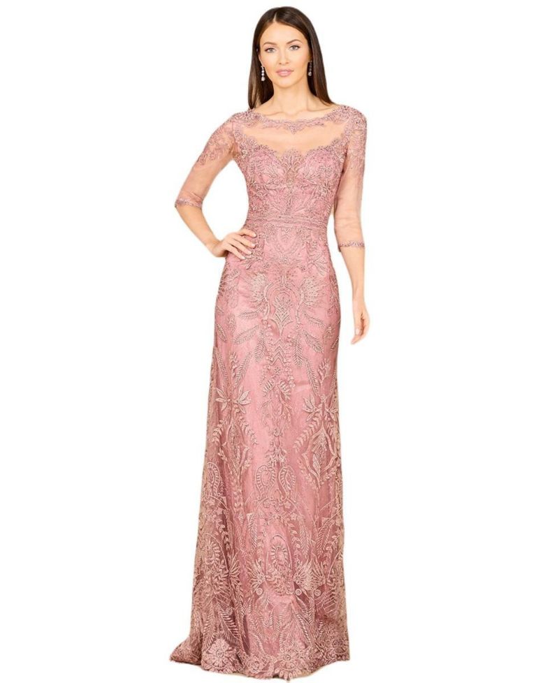 Women's Detachable Half Sleeve Lace Sheath Gown