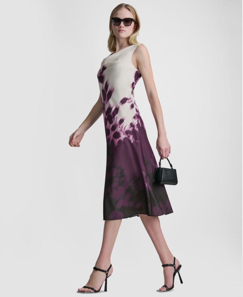 Women's Printed Sleeveless Cowl Neck Midi Dress