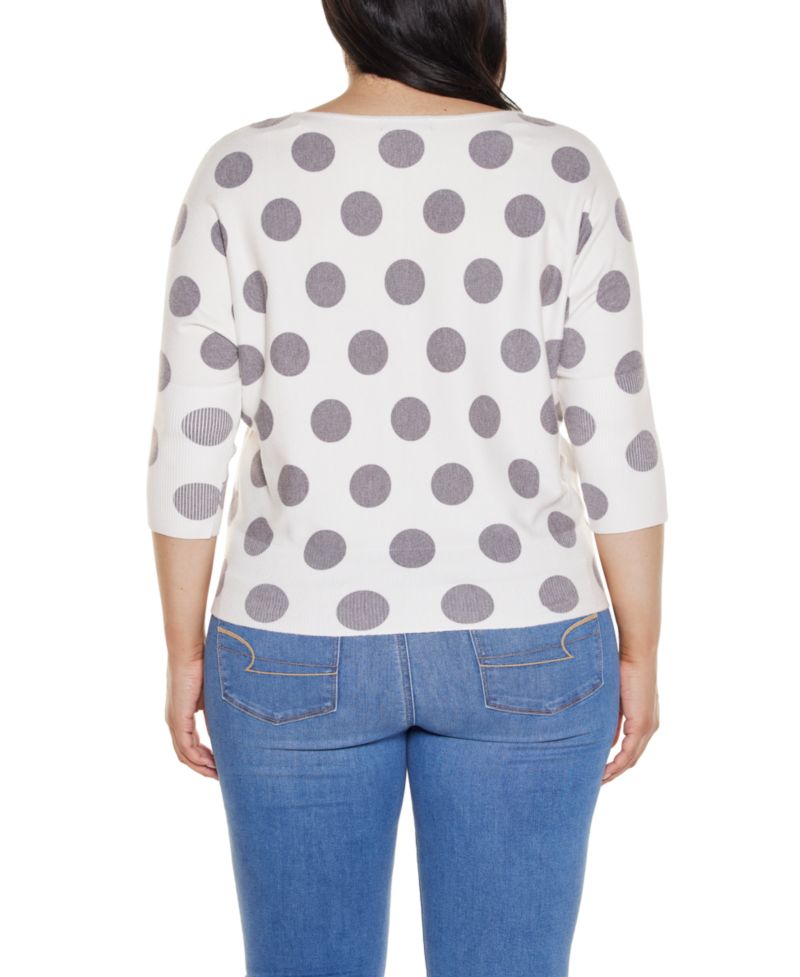 Plus Size Boatneck Dot-Pattern Sweater