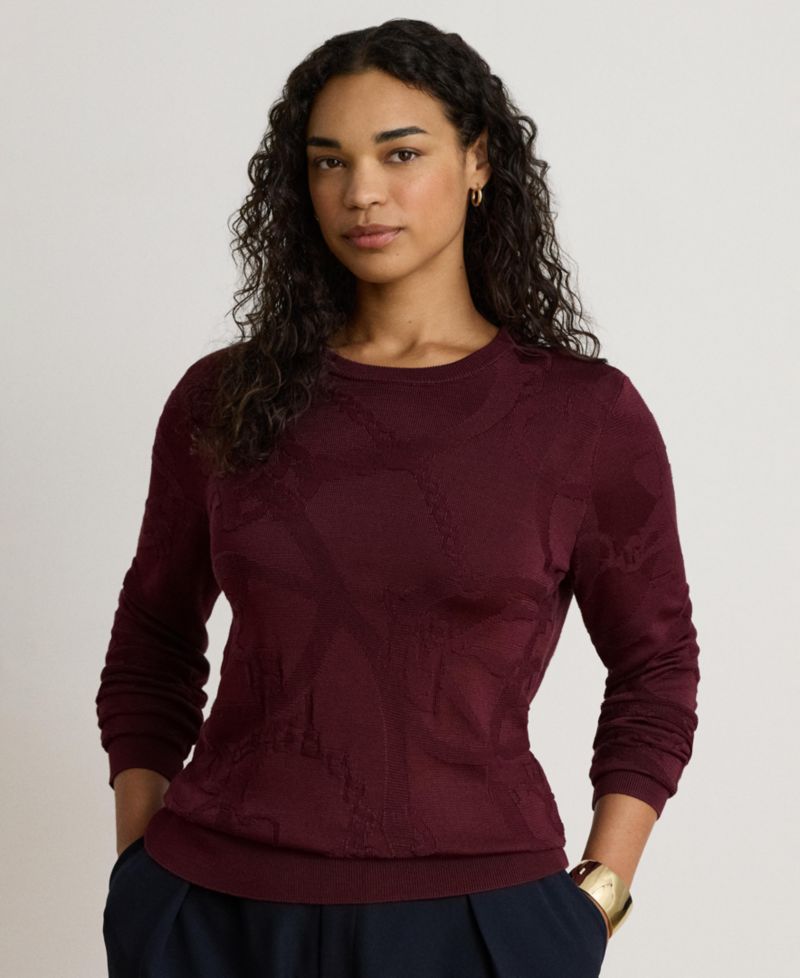 Women's Belting-Motif Slim-Fit Cotton-Blend Sweater