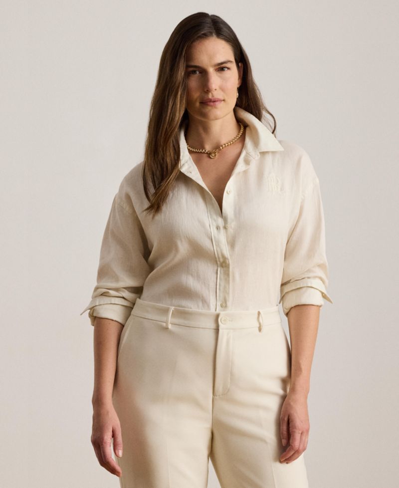 Women's Buttoned Placket Long-Sleeve Linen Shirt