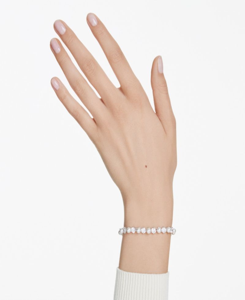 Crystal Cultivated Pearl Round Cut Tennis Bracelet