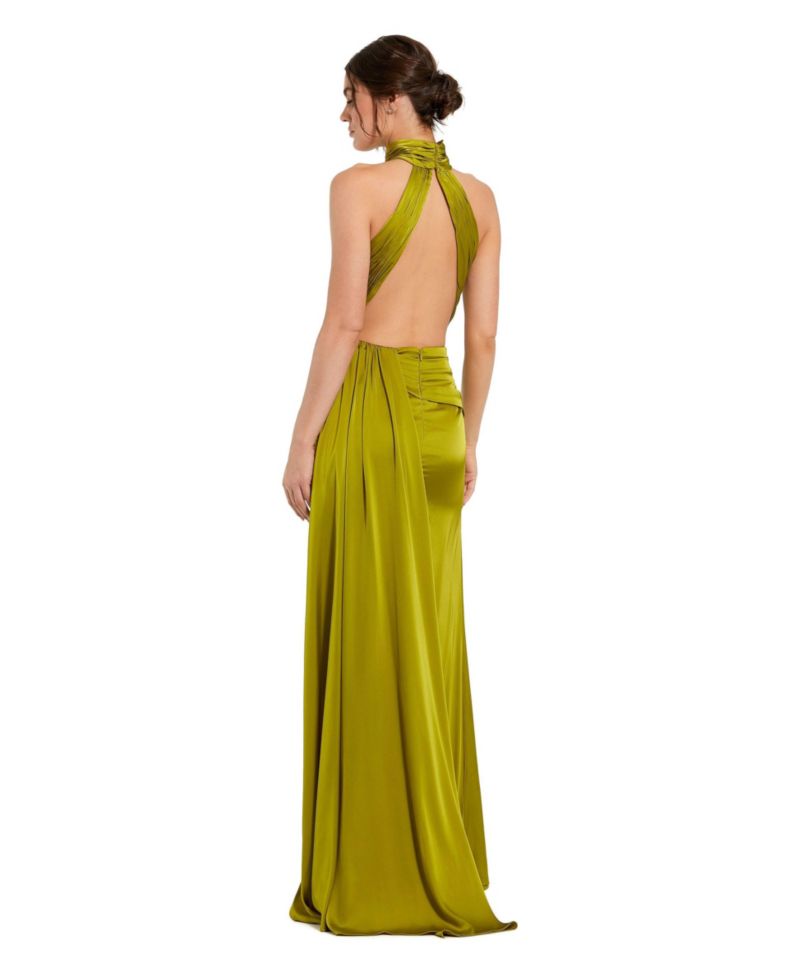 Women's Open Back High Neck Side Ruched Gown