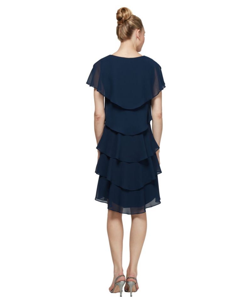 Petite Tiered Rhinestone Capelet Dress