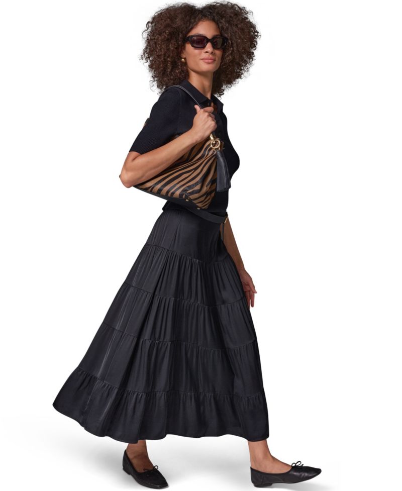 Women's Satin Midi Tiered Skirt