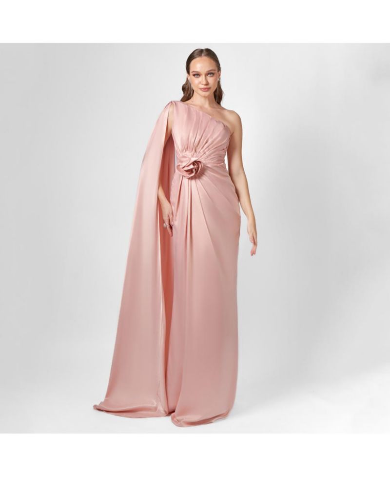 Justine One Shoulder Cape Gown
