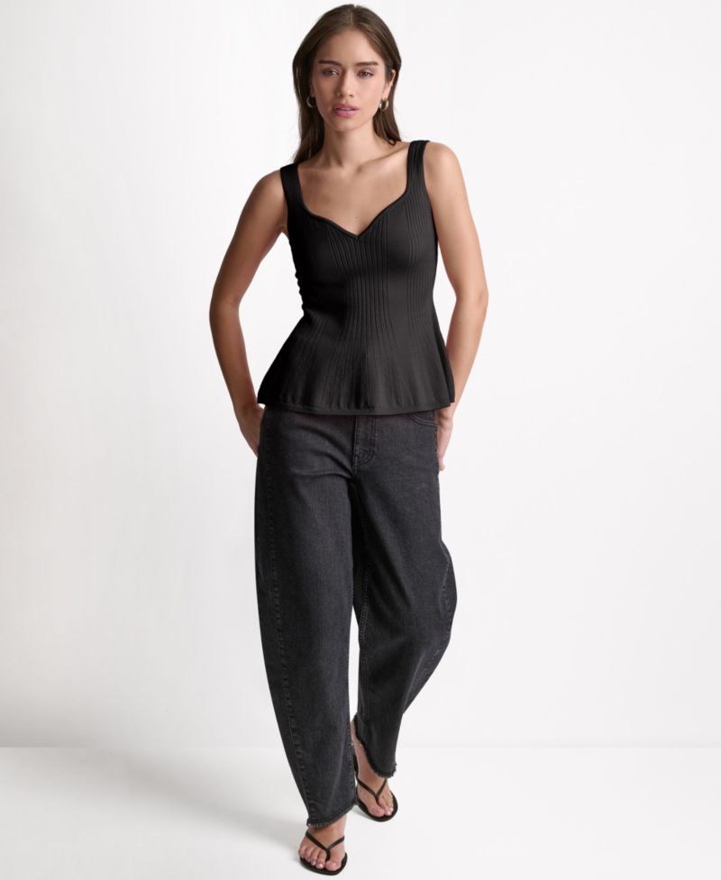 Women's Peplum Rib Sleeveless Tank Top