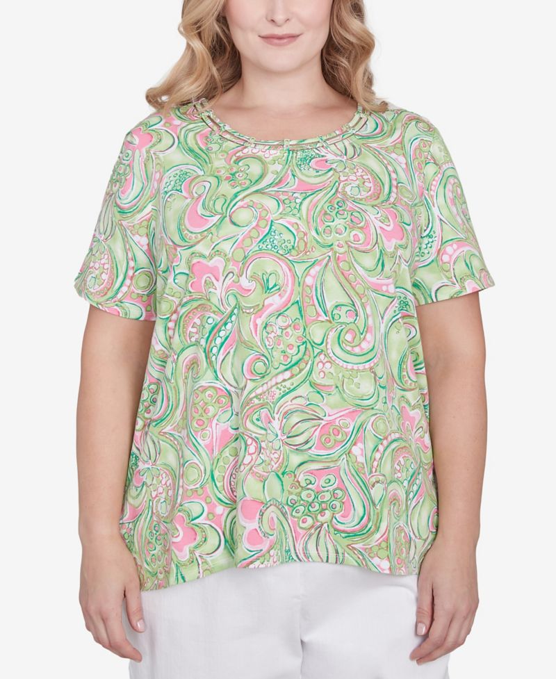 Plus Size Abstract Scroll Crew Neck Top