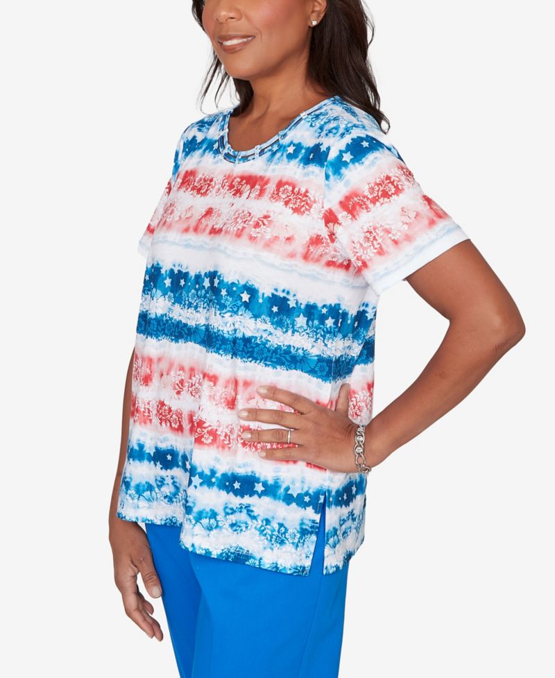 Petite Lady Liberty Americana Tie-Dye Stripes Short-Sleeve T-Shirt