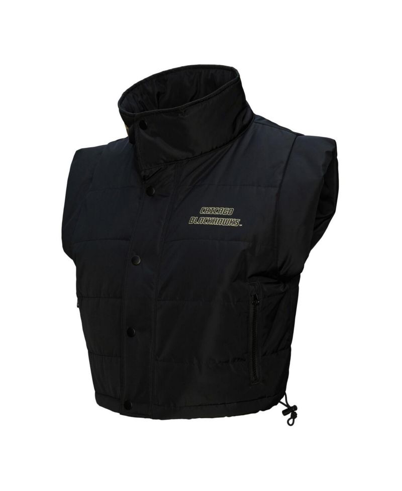 Women's Black Chicago Blackhawks Cropped Full-Zip Puffer Vest