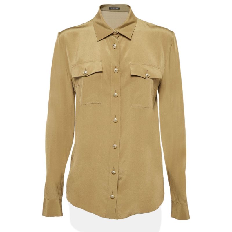 Women's Green Silk Long Sleeve Shirt
