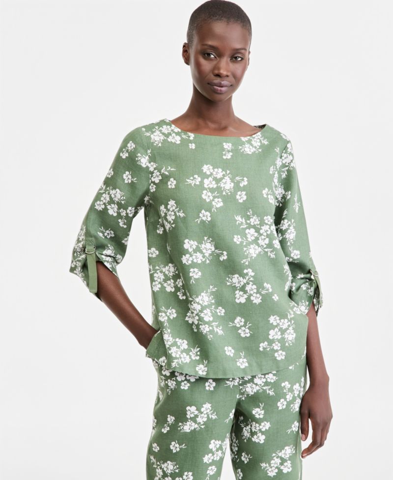 Petite 100% Linen Cuffed Top