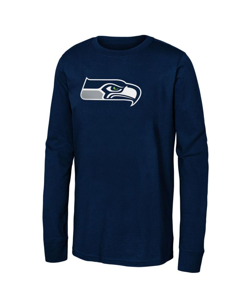 Big Boys and Girls College Navy Seattle Seahawks Primary Logo Long Sleeve T-Shirt
