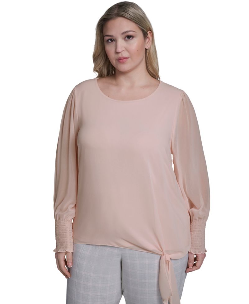 Plus Size Mixed Media Long-Sleeve Top