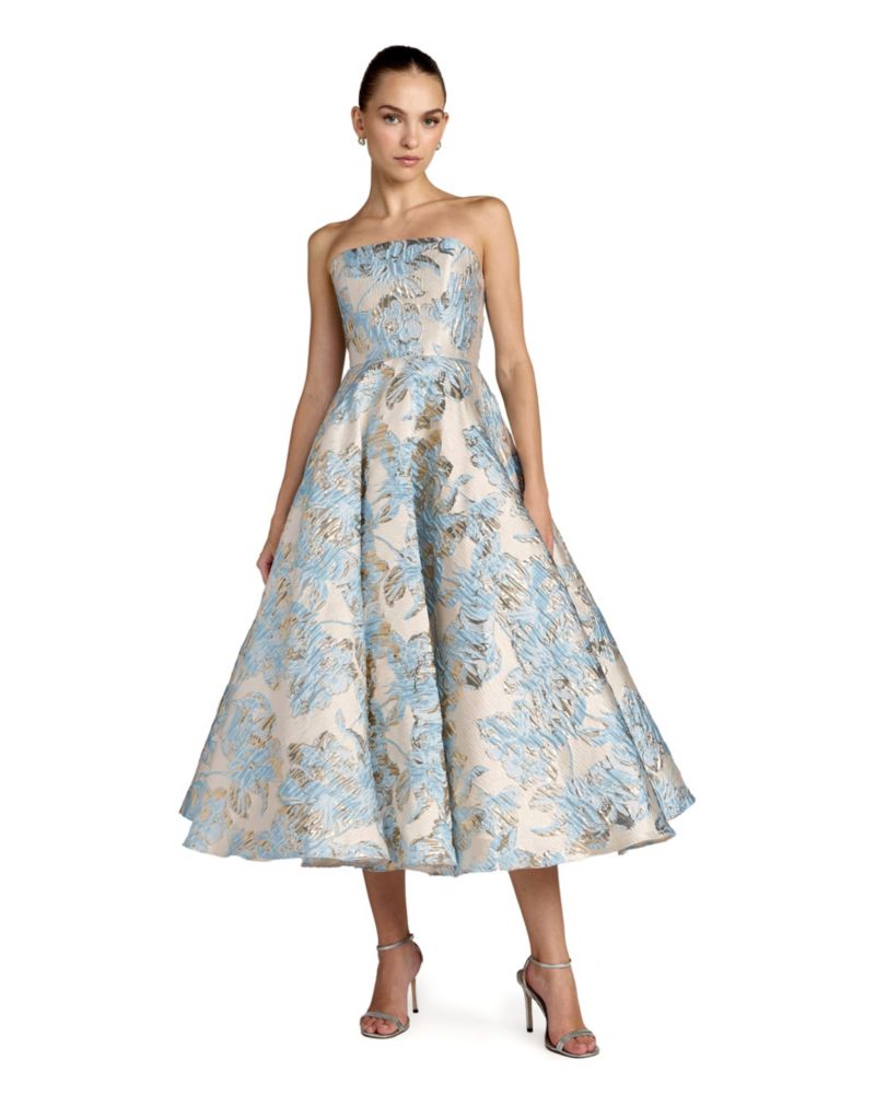 Women's Strapless Brocade A-line Midi Dress With Pockets