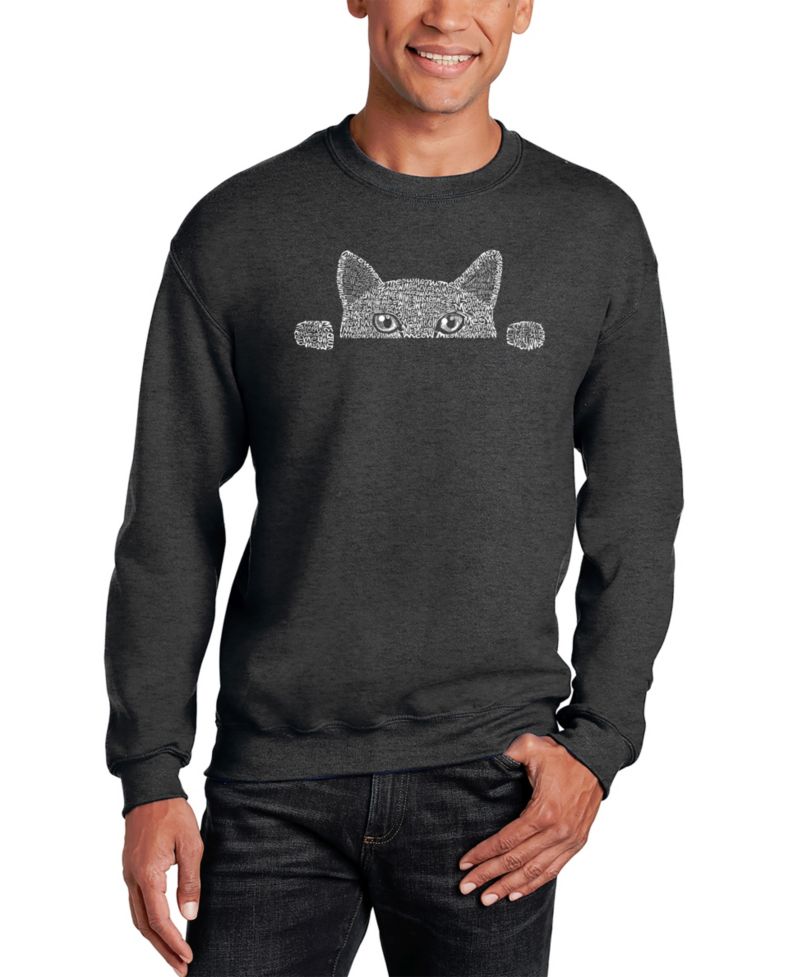 Men's Peeking Cat Word Art Crewneck Sweatshirt
