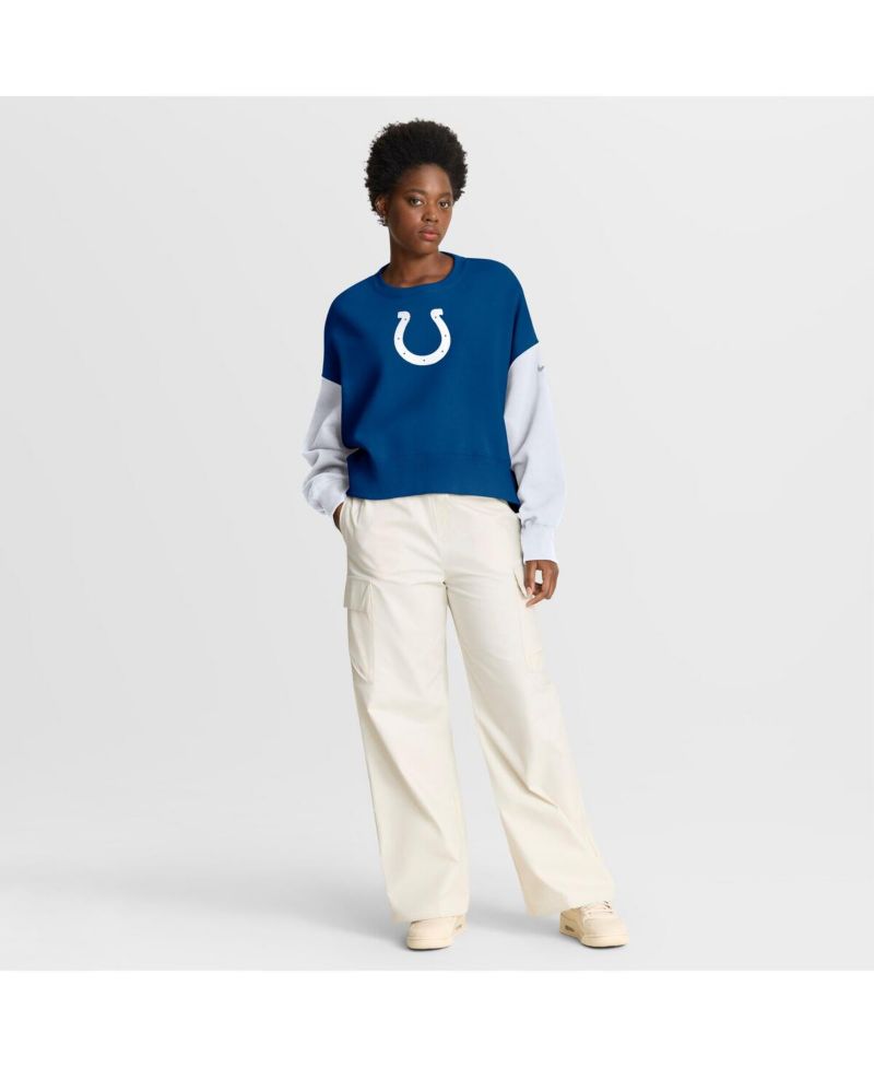 Women's Royal Indianapolis Colts Oversized Color-Block Pullover Sweatshirt