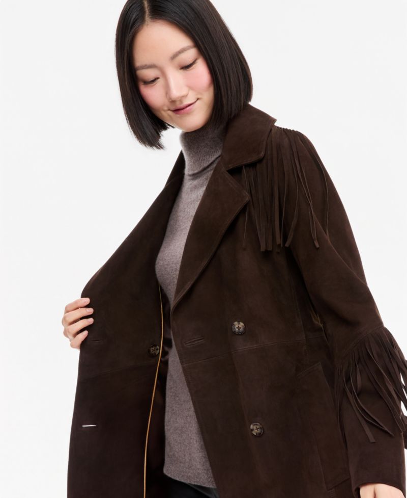 Women's Suede Trench with Fringe Coat