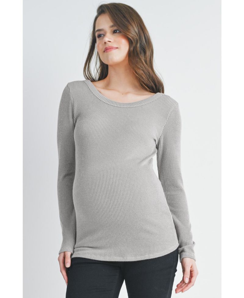 Maternity Scoop Neck Long Sleeve Ribbed Top