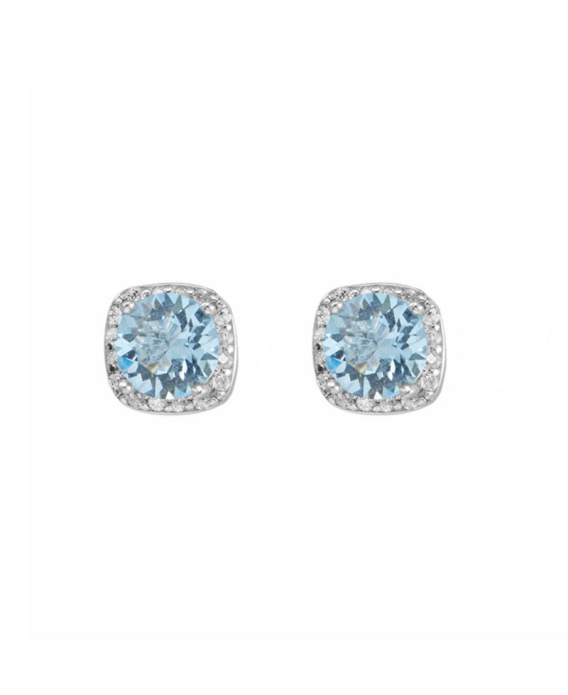 Sterling Silver 6mm Round Crystal with Cubic Zirconia Halo Stud Earrings