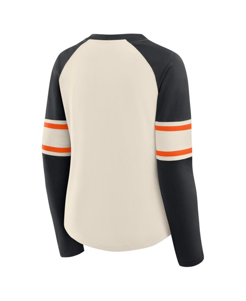 Women's Cream/Black Cincinnati Bengals Hometown Gridiron Hero Raglan Lace-Up V-Neck Long Sleeve T-Shirt
