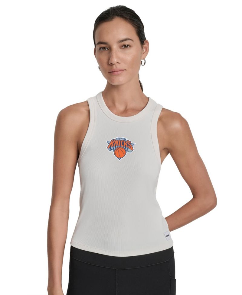 Women's White New York Knicks Hudson Rib High Neck Tank Top