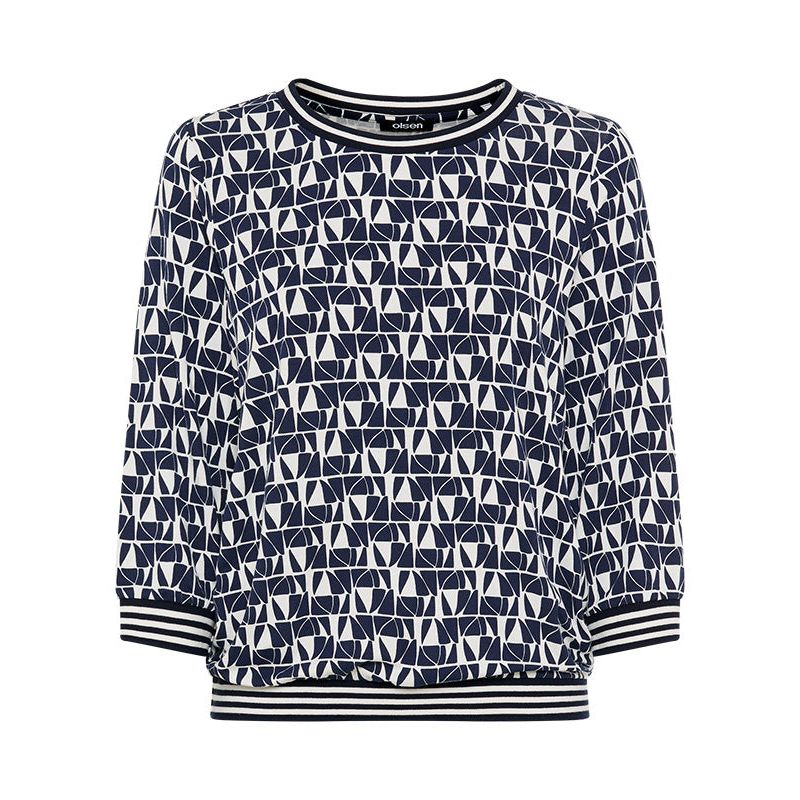 Women's Allover Geo Print T-Shirt with Stripe Trim