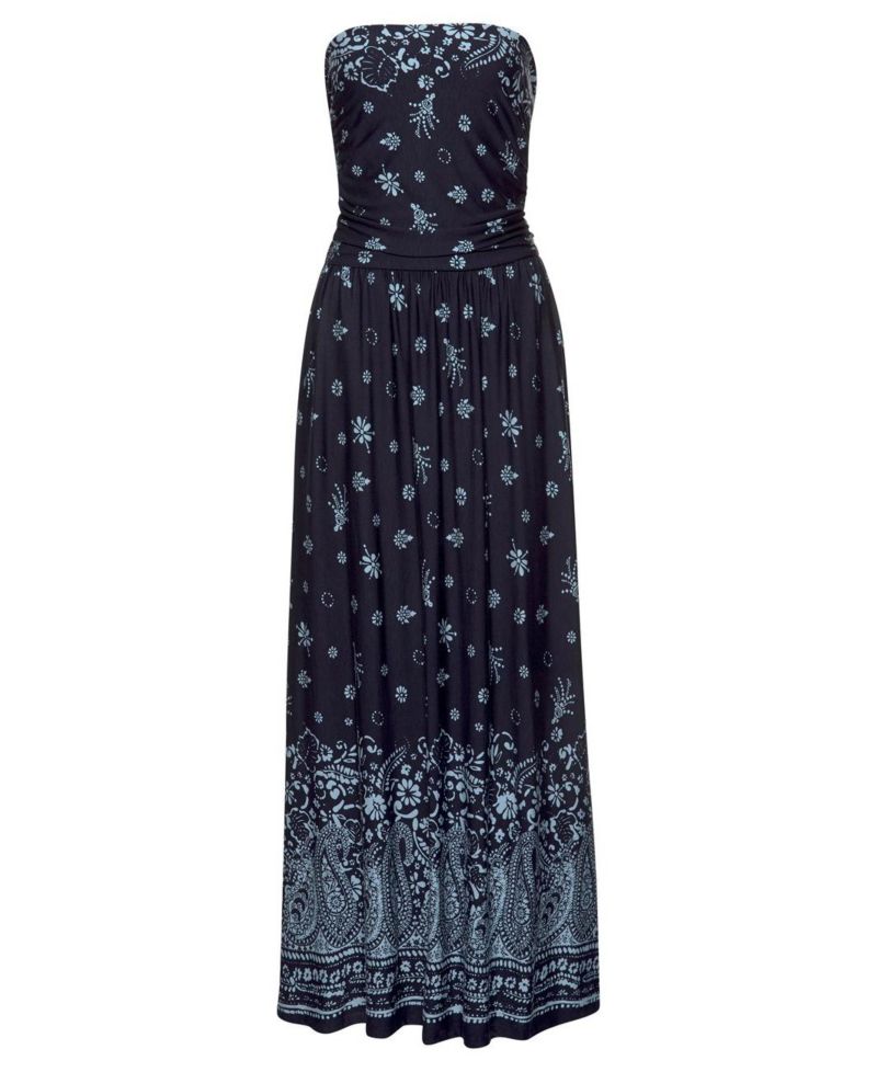 Women's Viscose Printed Strapless with Pockets Bandeau Maxi Dress