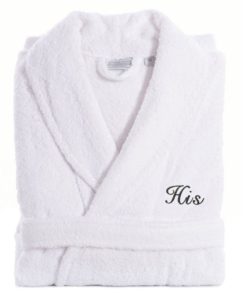 Script Font Turkish Cotton Embroidered His Terry Bathrobe