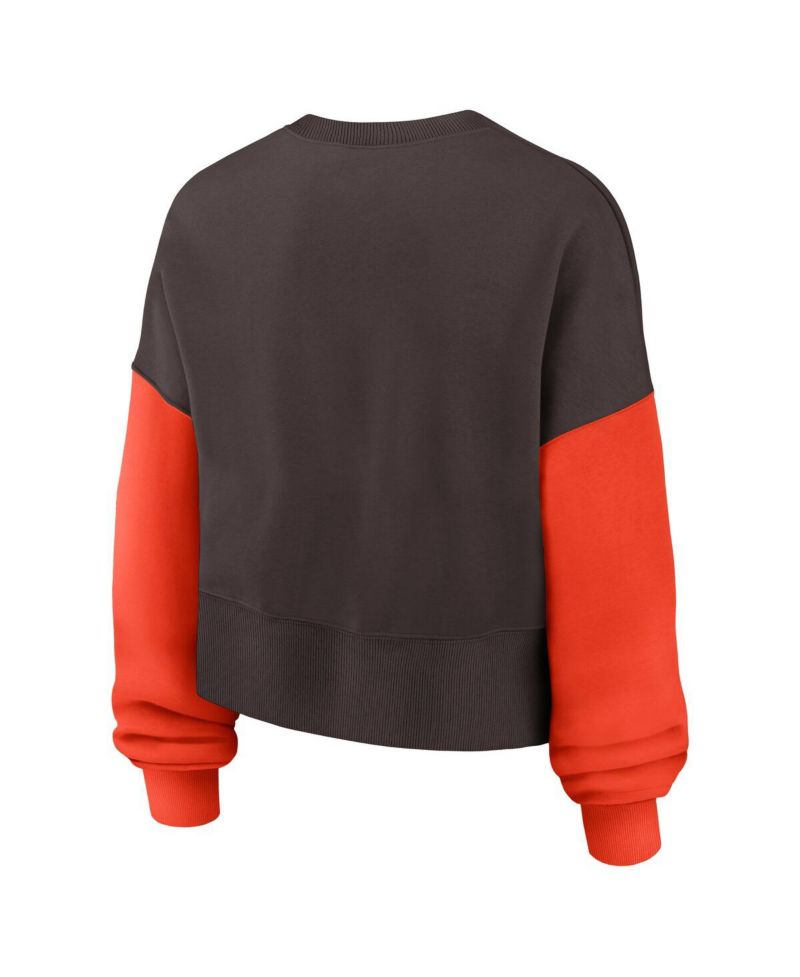 Women's Brown Cleveland Browns Oversized Color Block Pullover Sweatshirt