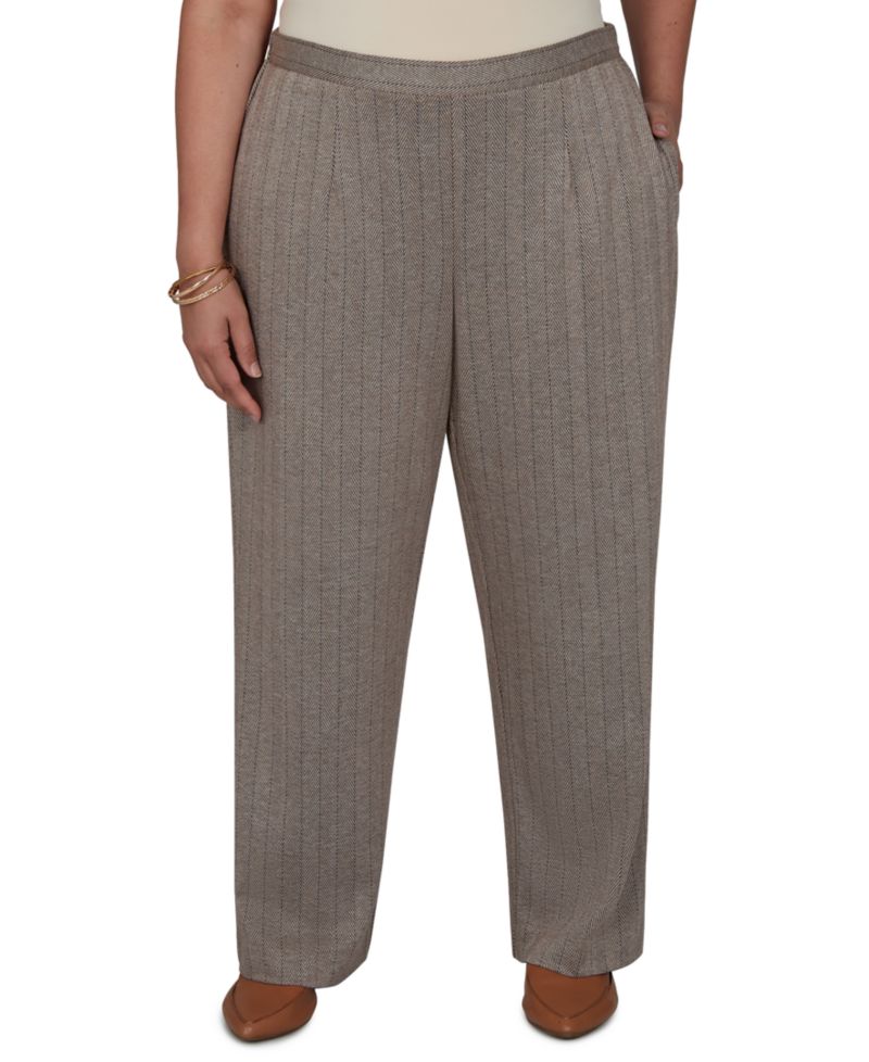 Plus Size Pull-On Pinstripe Mid-Rise Pants