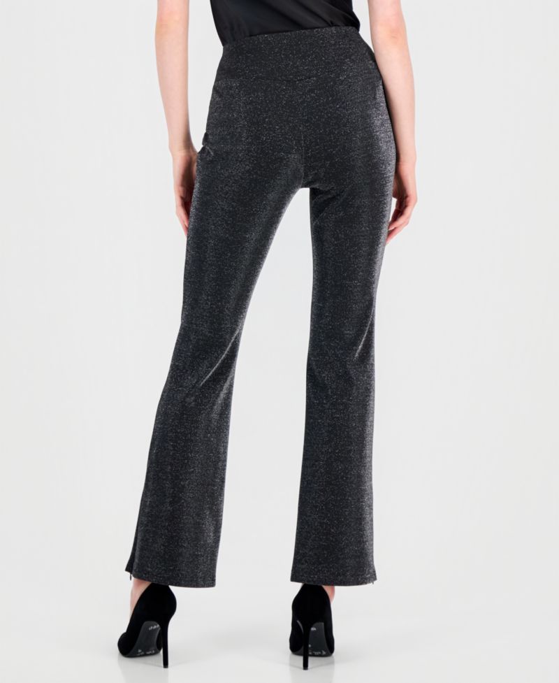 Women's Pull-On High-Rise Flare-Leg Metallic Pants