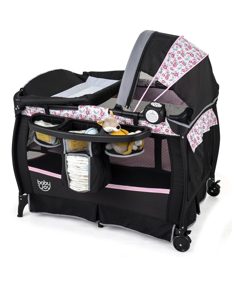 Baby Bassinet Bedside Crib with Changing Table Mattress Detachable Canopy Basket