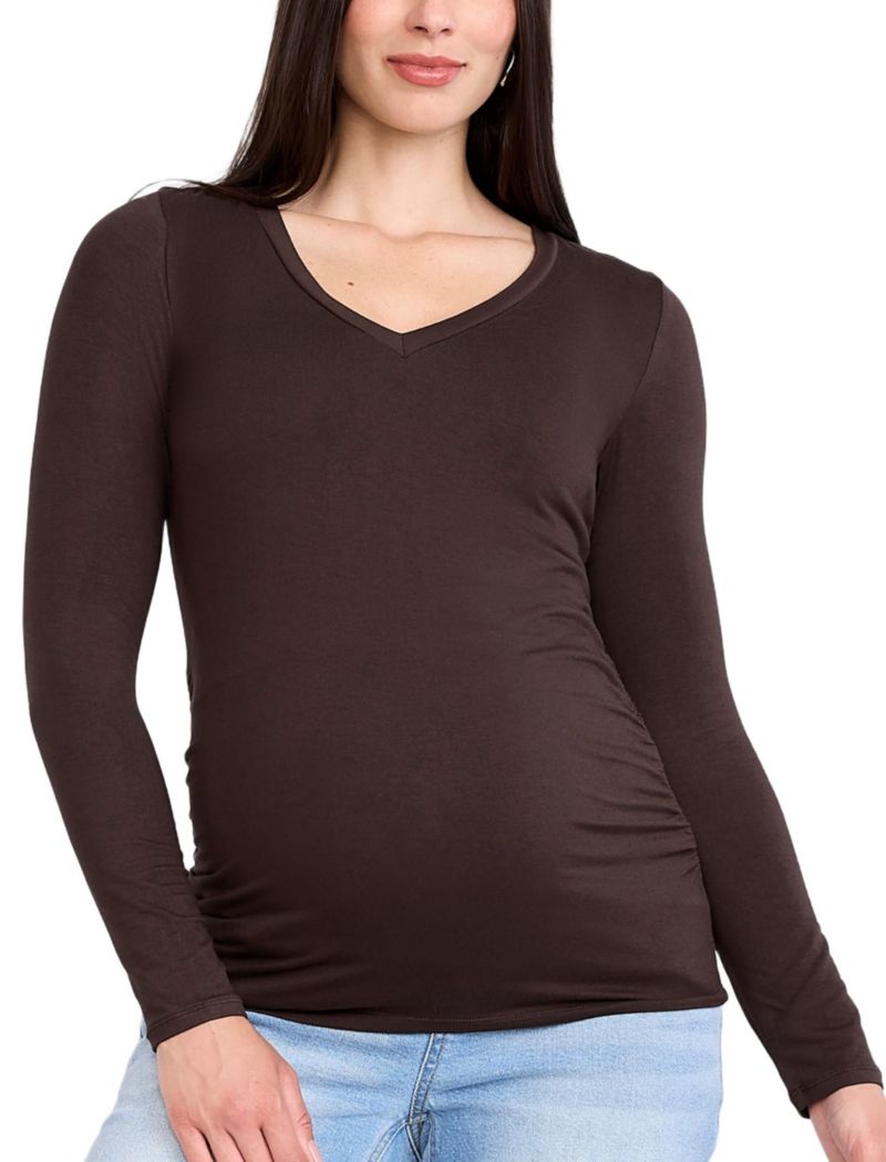 Women's Motherhood V-Neck Side-Ruched Long Sleeve Tee