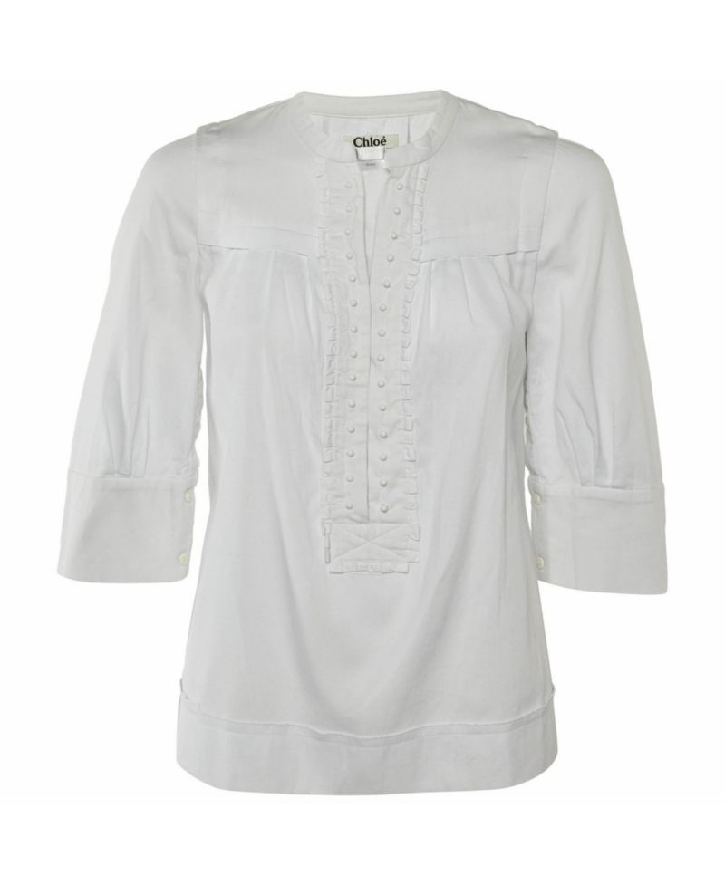 Women's Cotton Ruffled Bead-Button Blouse