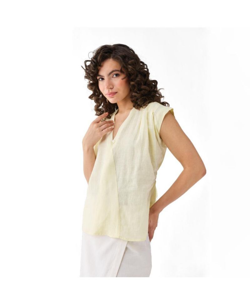 Women's V-neck Linen Overlap Top