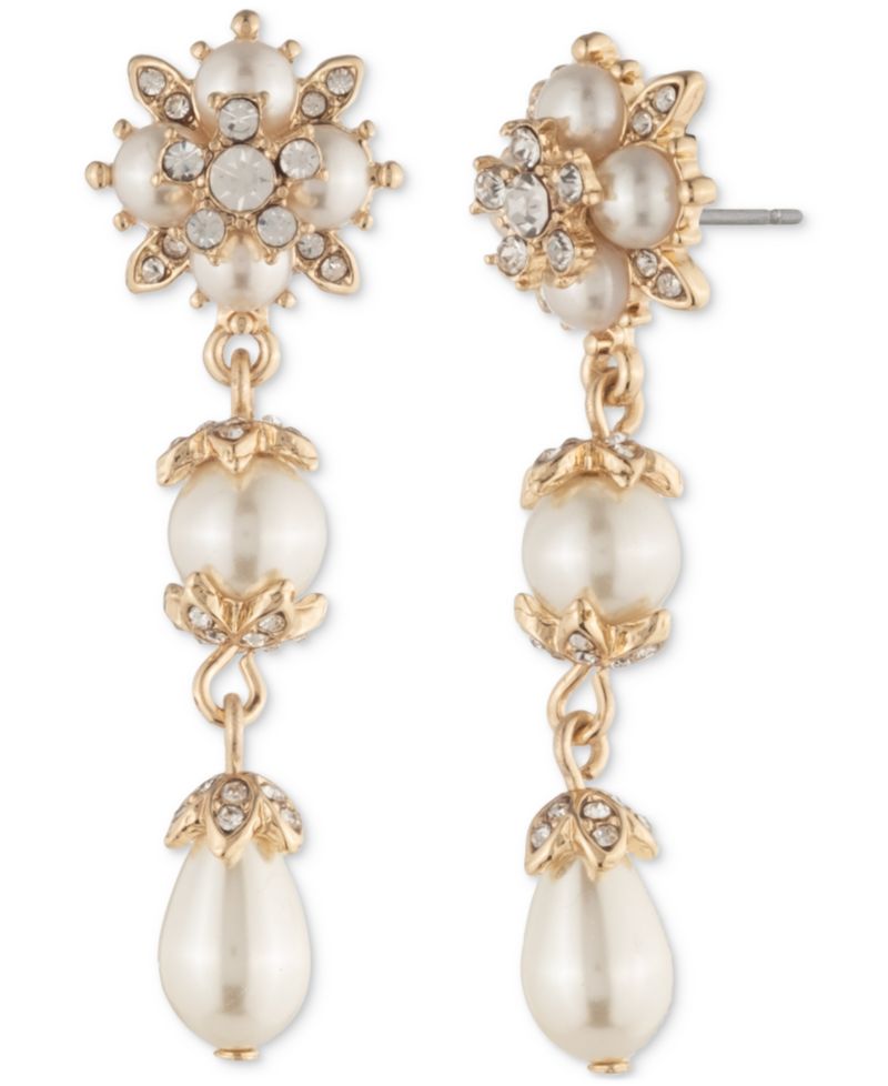 Gold-Tone Crystal & Imitation Pearl Linear Drop Earrings