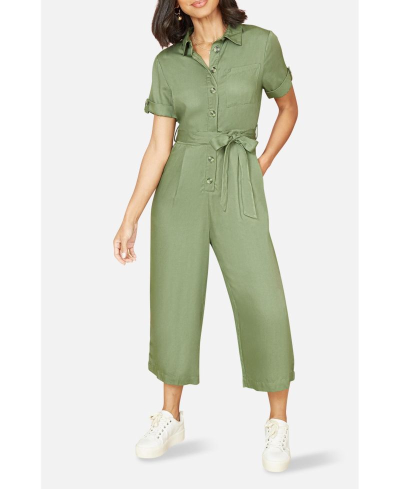 Women's Structured Belted Cropped Jumpsuit