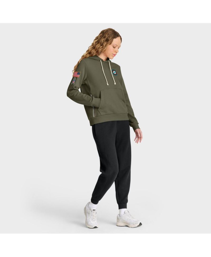 Women's Olive Miami Dolphins 2025 Salute to Service Sideline Standard Issue Dri-FIT Hoodie