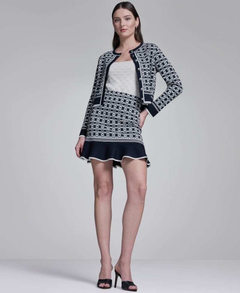 Women's Printed Crewneck Sweater Jacket