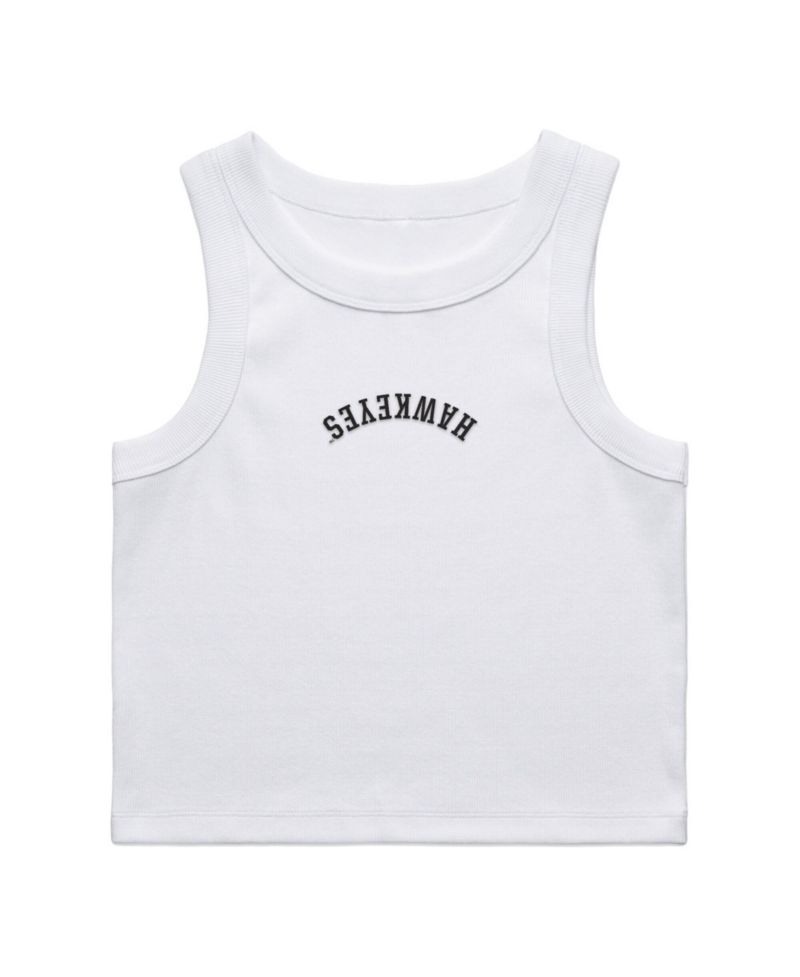 Women's White Iowa Hawkeyes Upside Down Embroidery Ribbed Cropped Tank Top